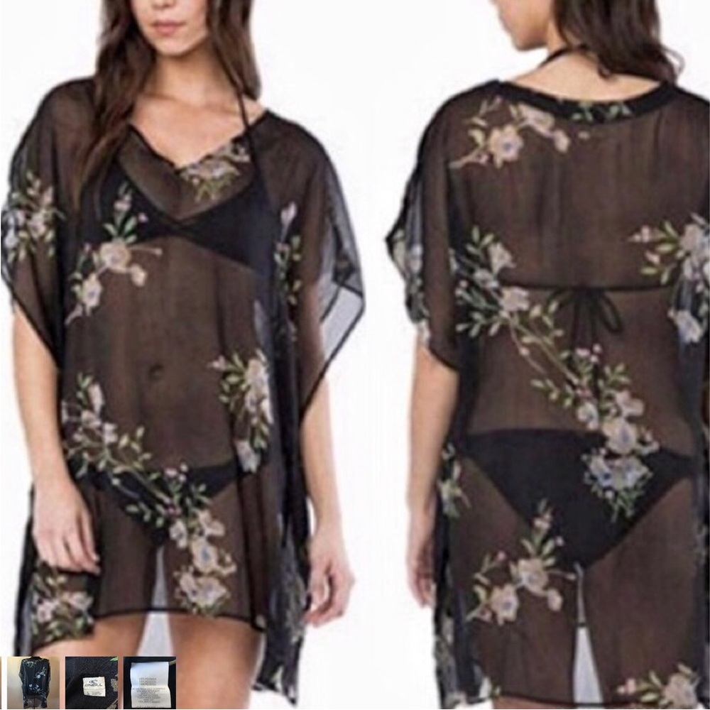 ✴️O’Neill Bali Print Black Floral Sheer Swim Beach CoverUp, SzM, NWT